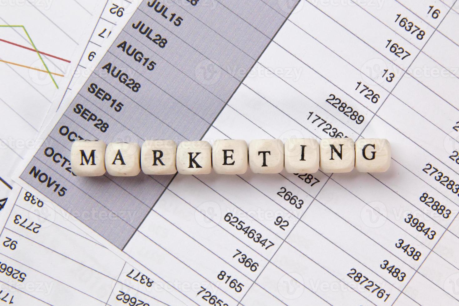 The marketing word on wood cube business content image. photo