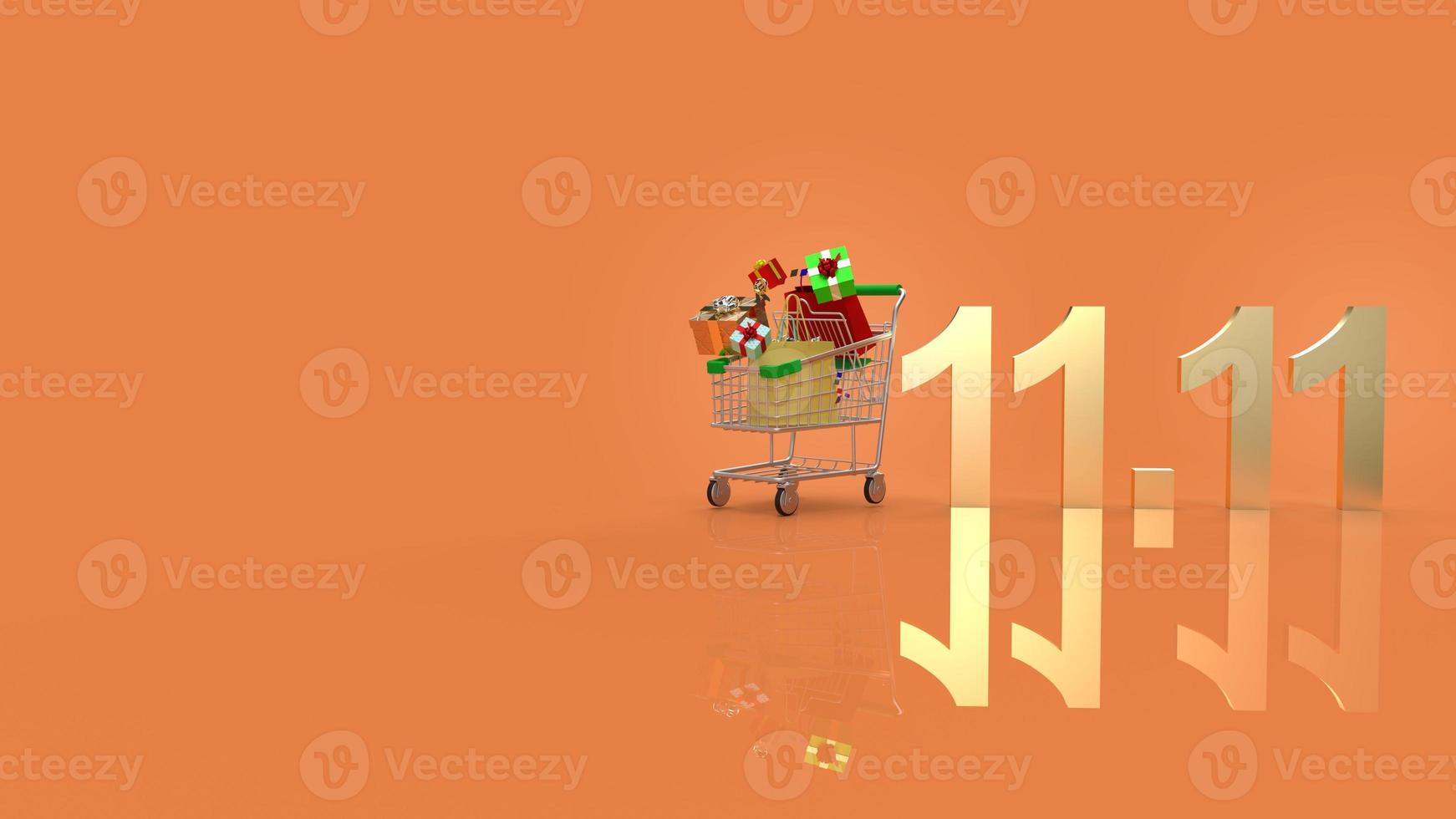 shopping cart and gold text 11.11 for shopping content 3d rendering. photo