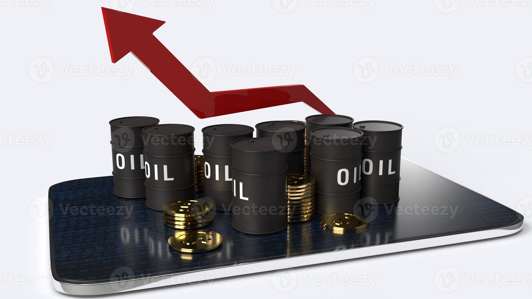 red Arrow pointing up and oil tanks  3d rendering image for Petroleum business content. photo