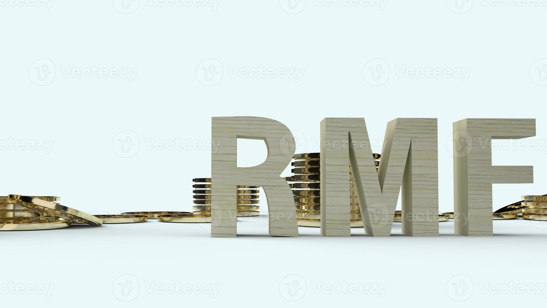 wood text rmf and gold coins 3d rendering for business content. photo