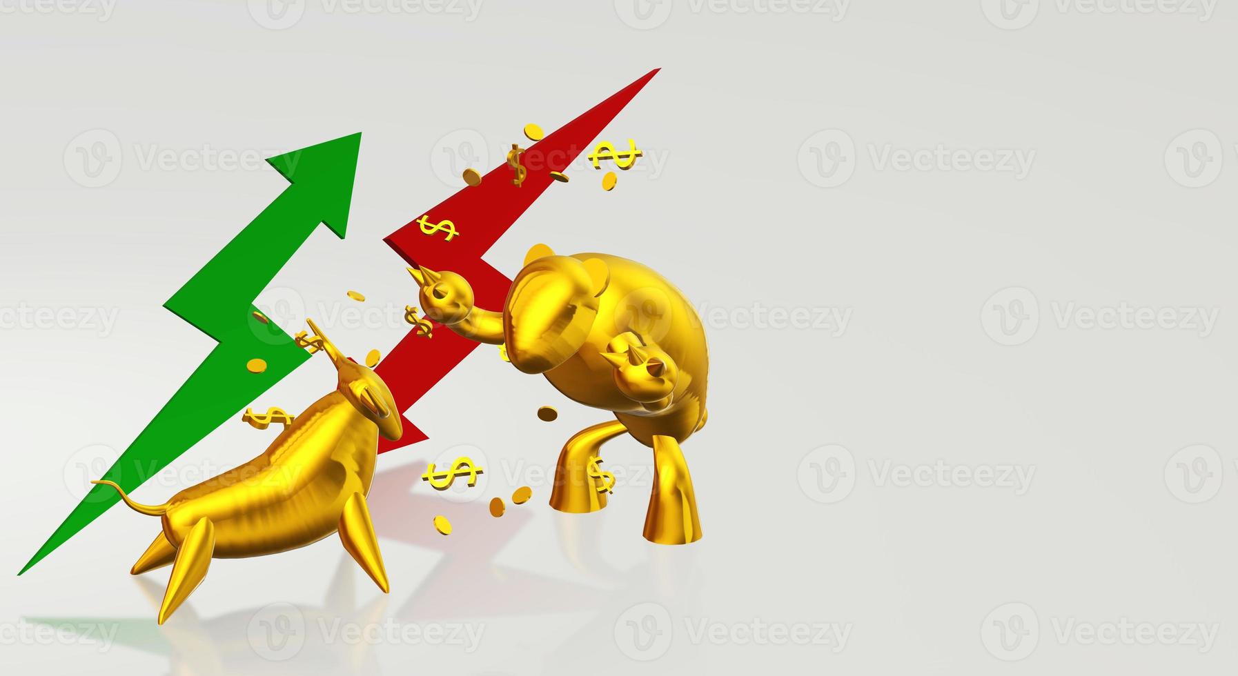 3d rendering gold bull and bear business content. photo