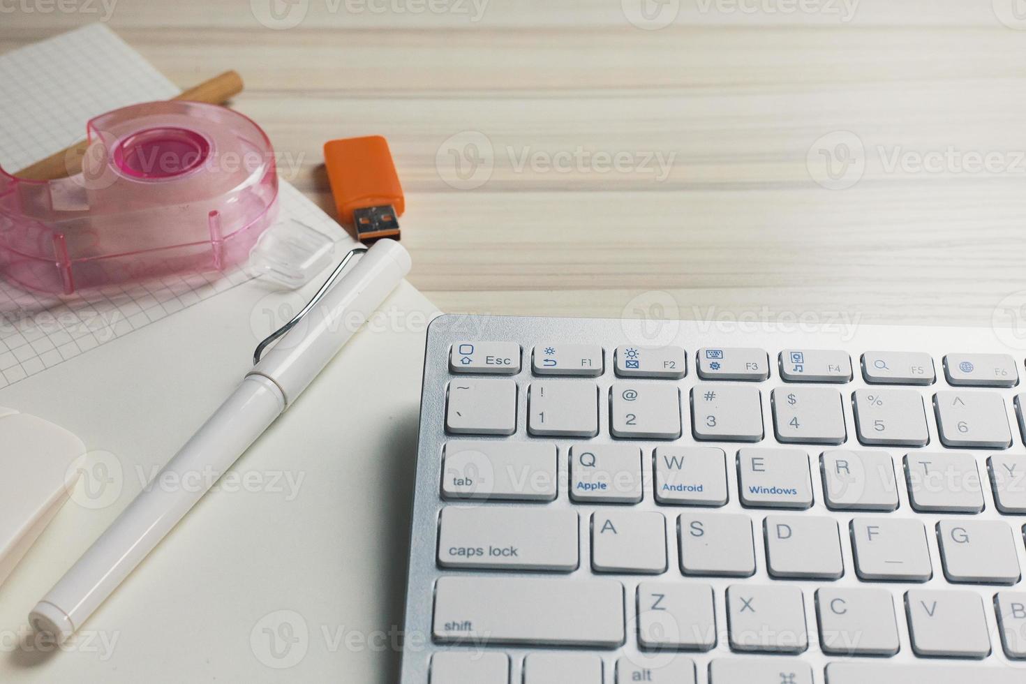 The work station office flat lay wood table image for background. photo