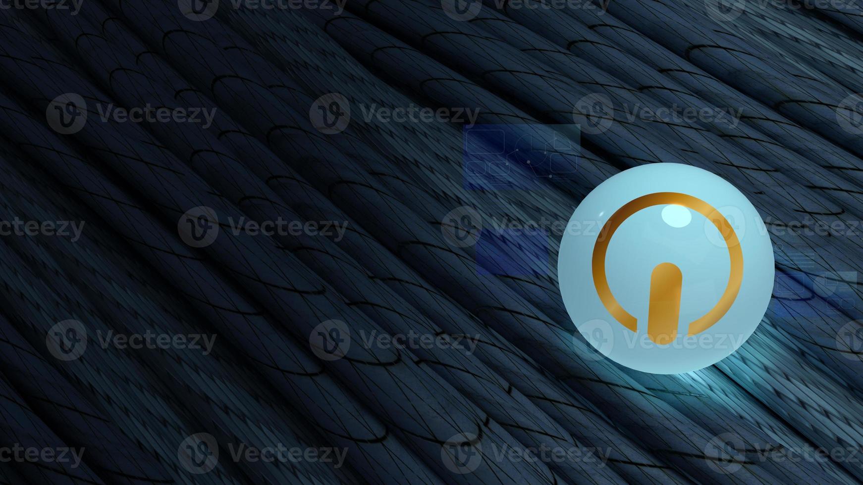 gold start logo glass ball on black cables 3d rendering image for digital content. photo