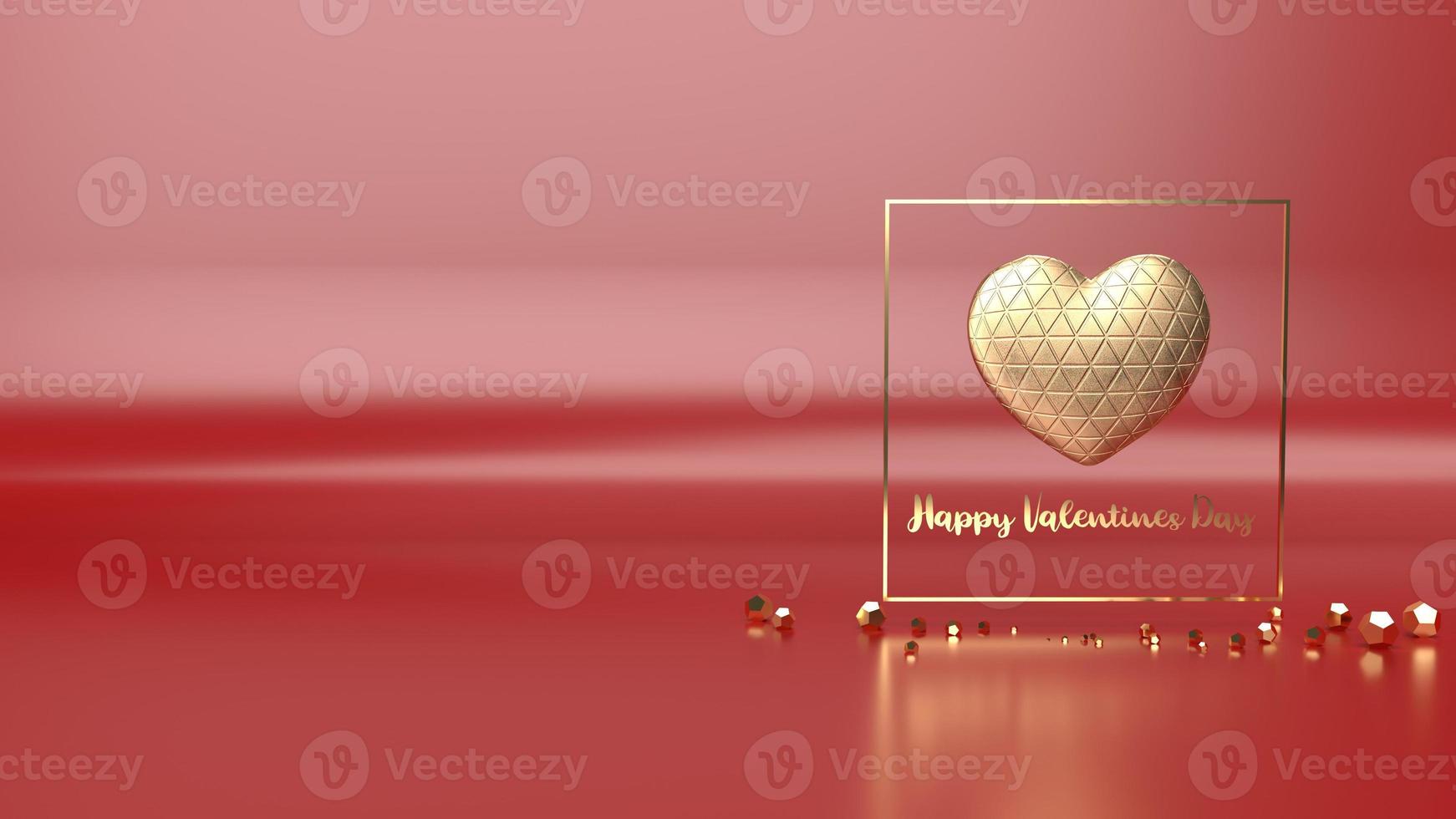 gold  heart and gold Fram on glossy red background 3d rendering for Valentine's Day content. photo