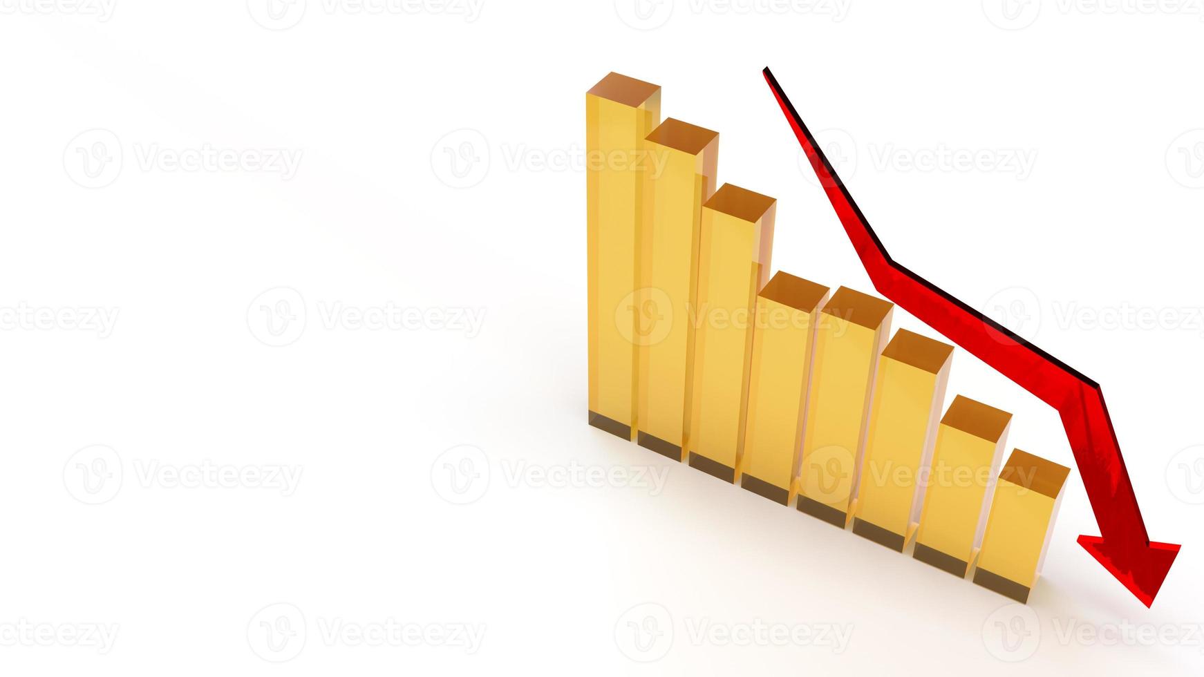 The red Arrow pointing down on graph 3d rendering image for business content. photo