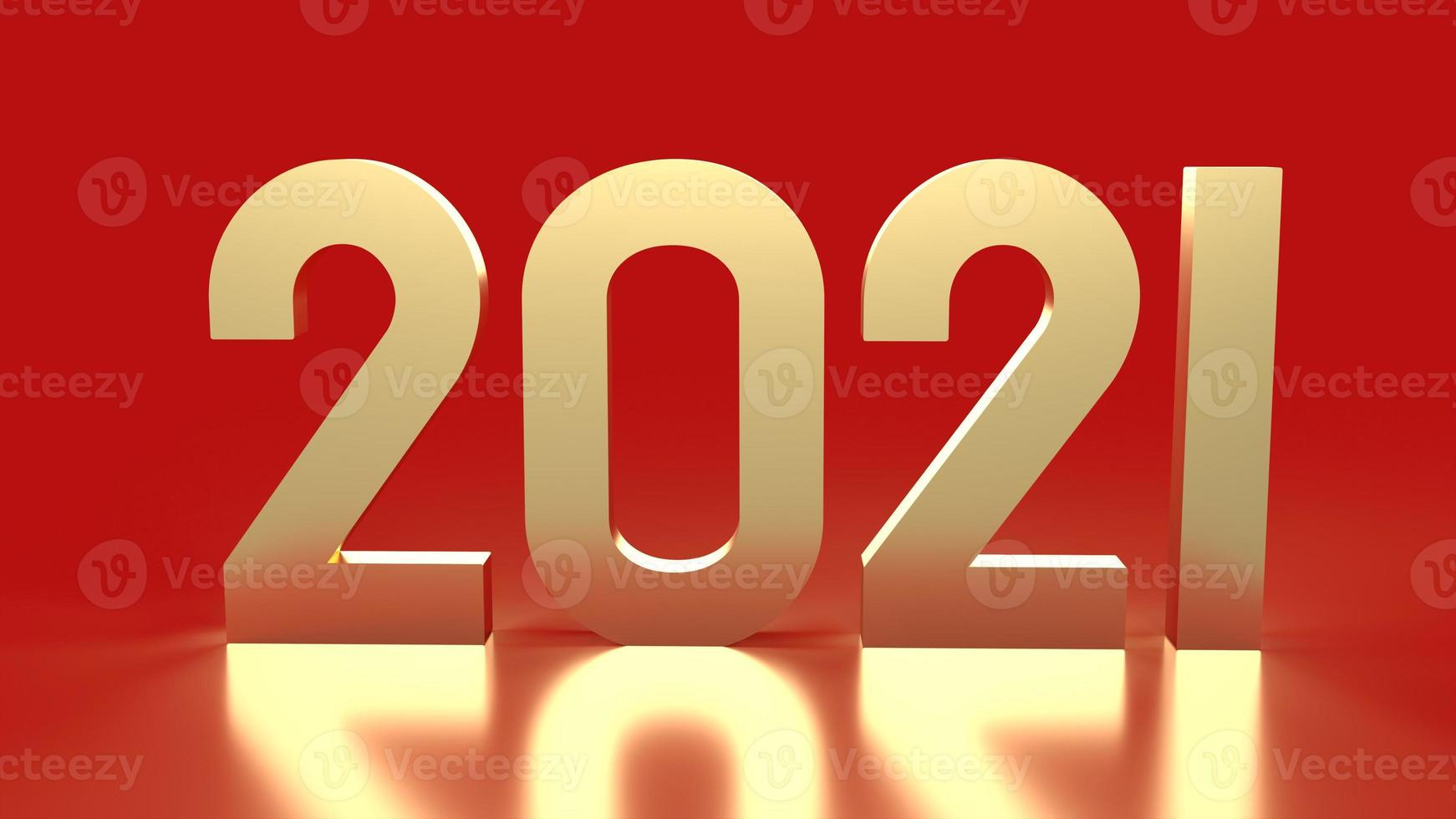 The 2021 gold number on red background 3d rendering. photo