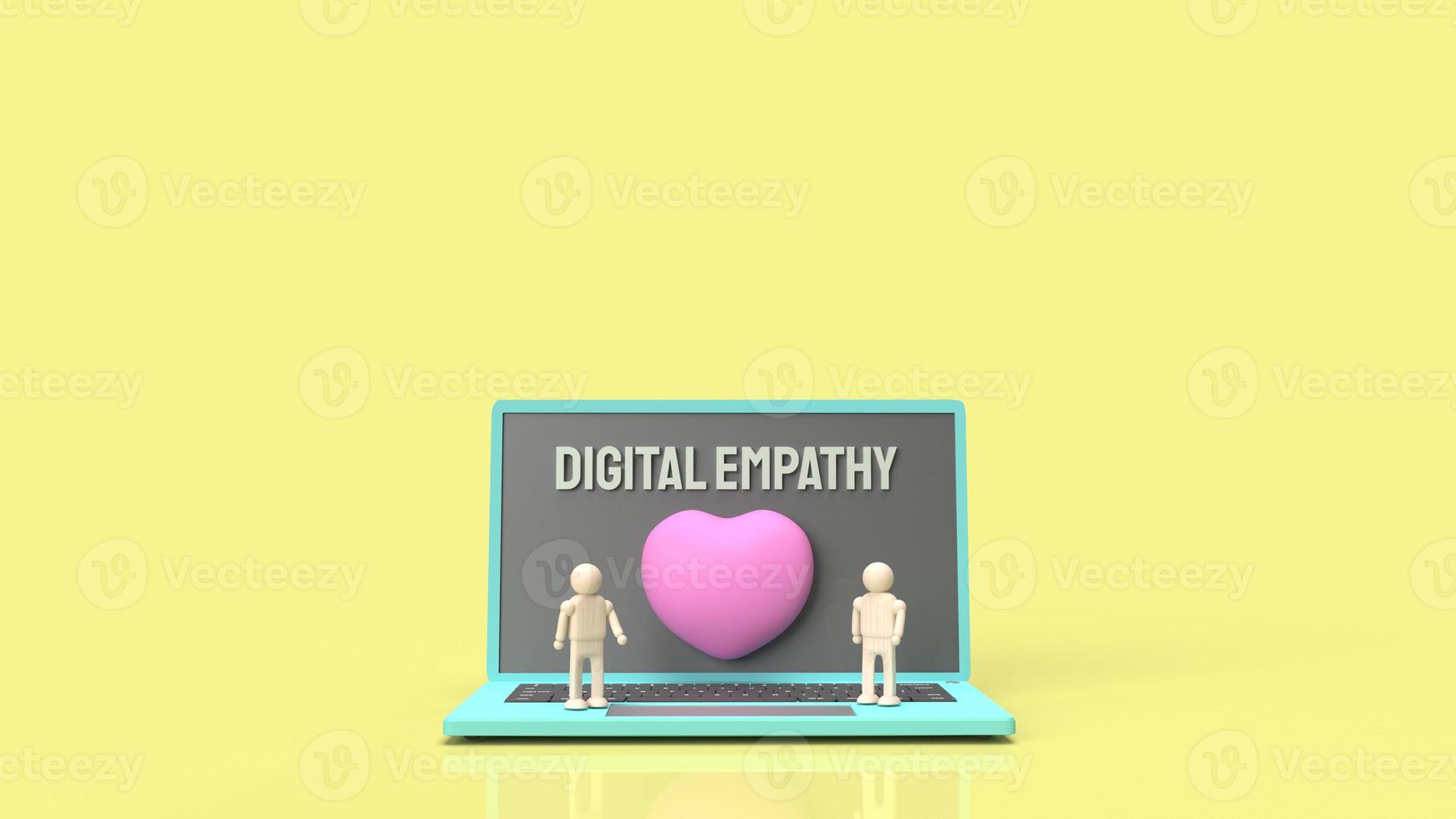 pink hearth  and wood man figure stand on notebook for Digital empathy content 3d rendering photo