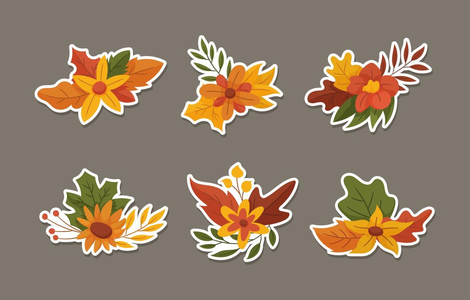 Nature Fall Floral Stickers Set vector