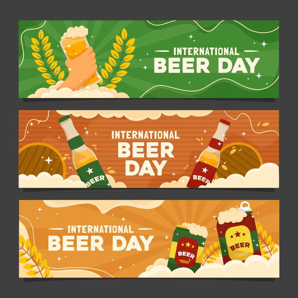 conjunto de banners del día internacional de la cerveza vector