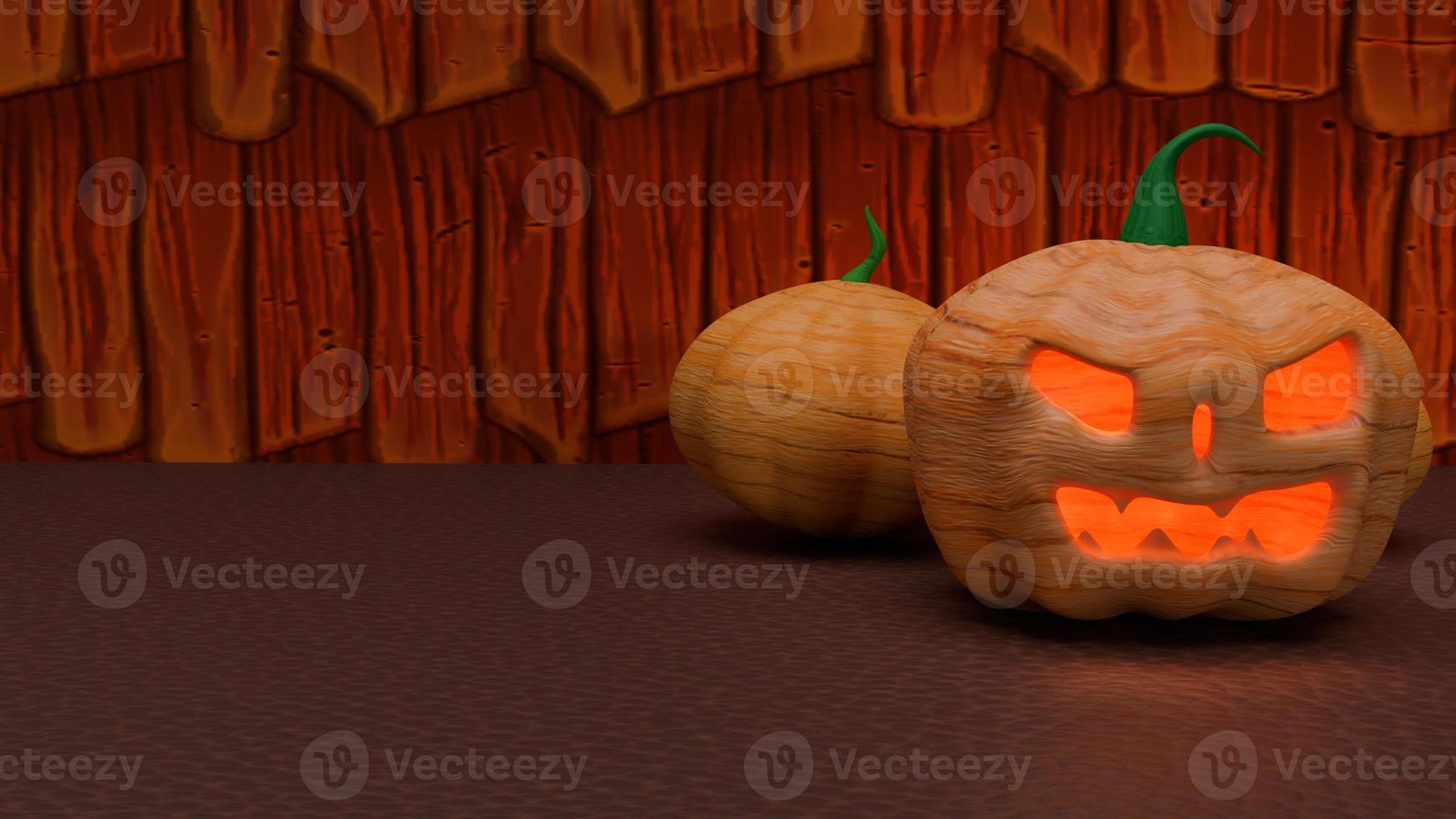 pumpkin jack o lantern in  wooden  background 3d rendering. photo