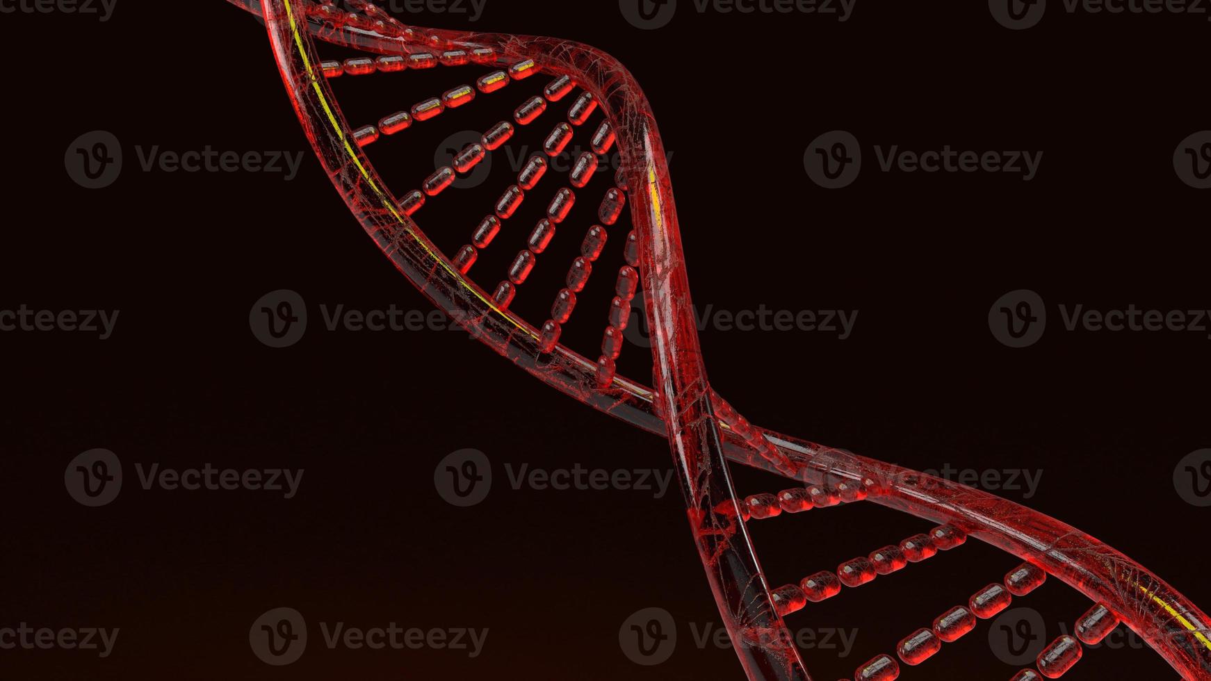 red Dna 3d rendering on black background for science content. photo