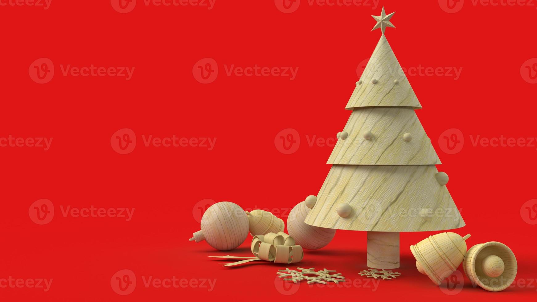 The wooden Christmas tree on red background 3d rendering for holiday content. photo