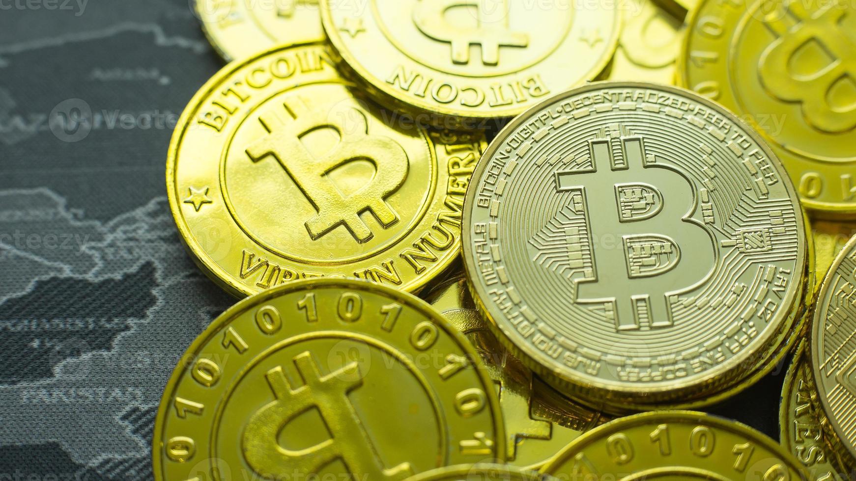 crypto currency concept Bitcoins ,Gold Coins ,Cryptocurrency with space for your Concept . photo