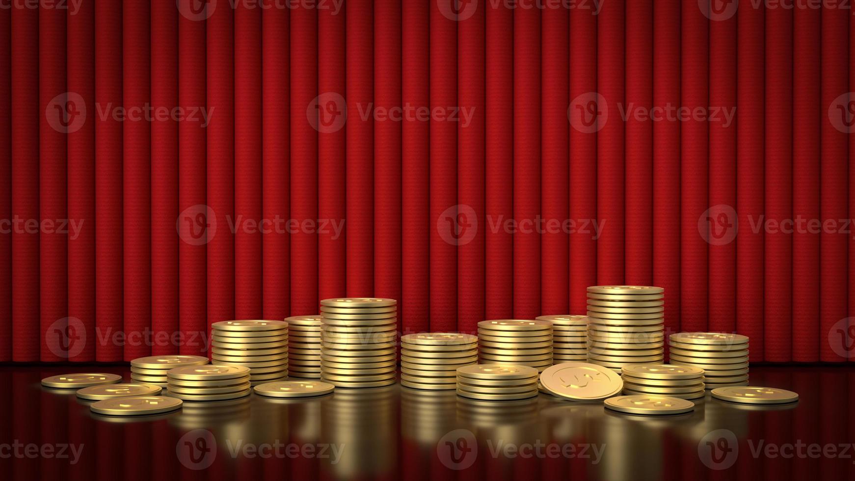 gold coins and  red curtain  for background 3d rendering. photo