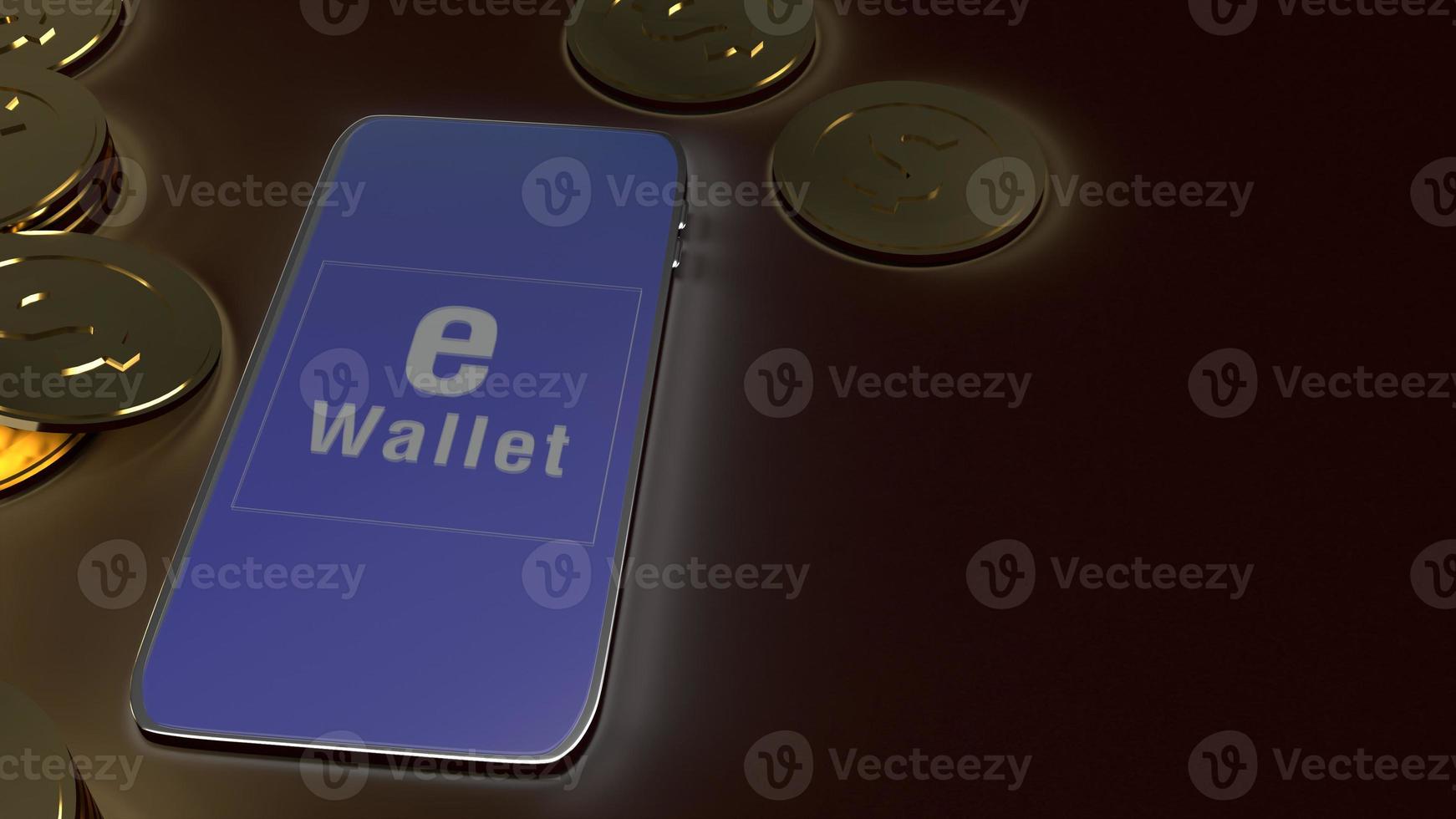 mobile symbol e wallet  and gold coins 3d rendering for e business concept. photo
