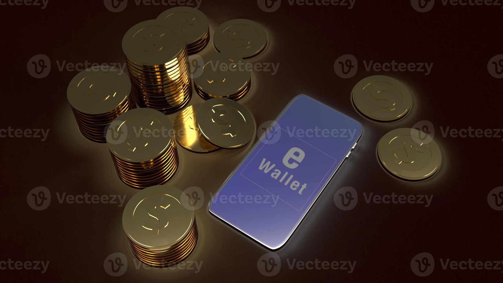mobile symbol e wallet  and gold coins 3d rendering for e business concept. photo