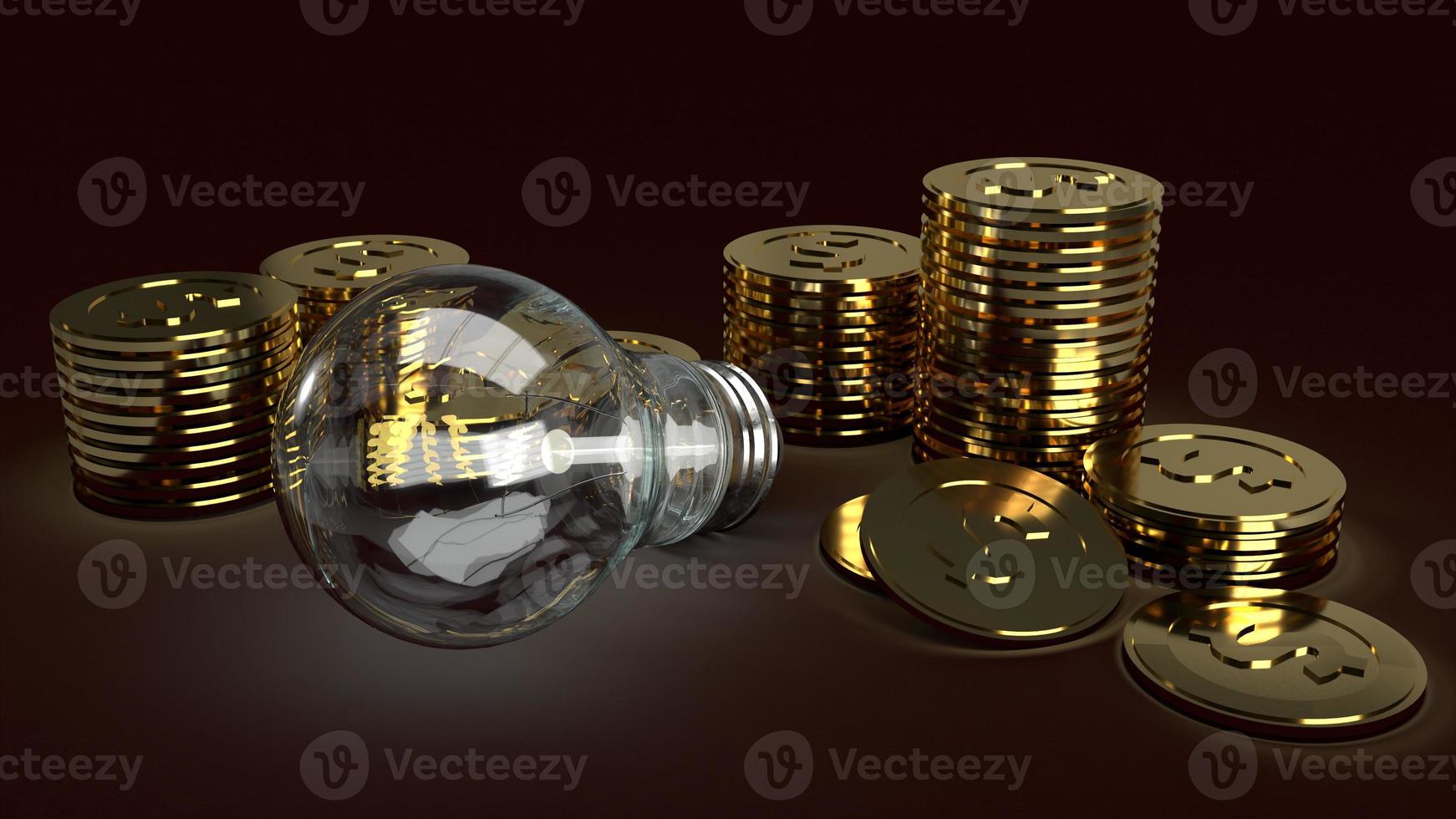 Light bulb  and gold coins in dark 3d rendering for business content. photo