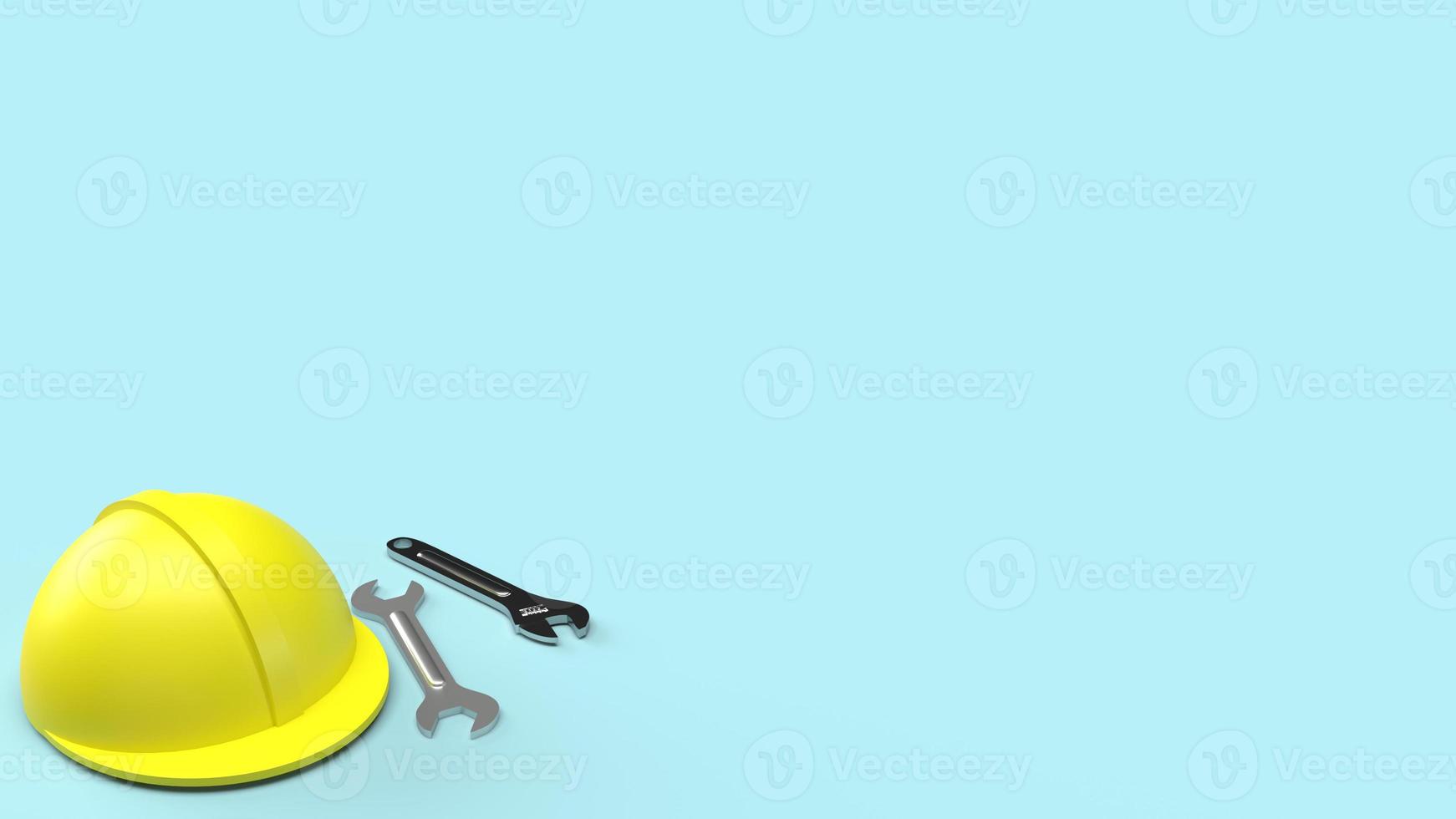 safety helmet and wrench on blue background 3d rendering for labour day content photo