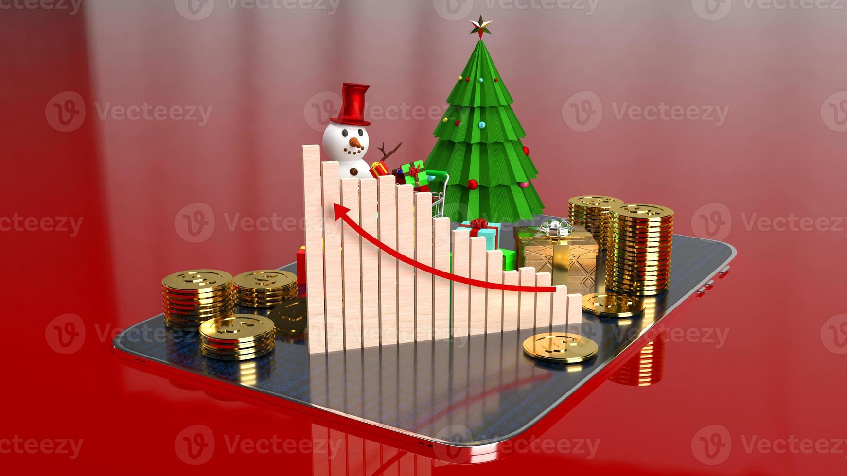 The snowman and shopping cart on tablet for marketing online in  Christmas and new year  holiday content 3d rendering photo