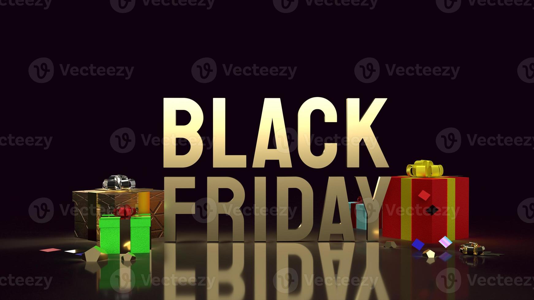 black friday  gold text and gift box on black background  for shopping content 3d rendering. photo