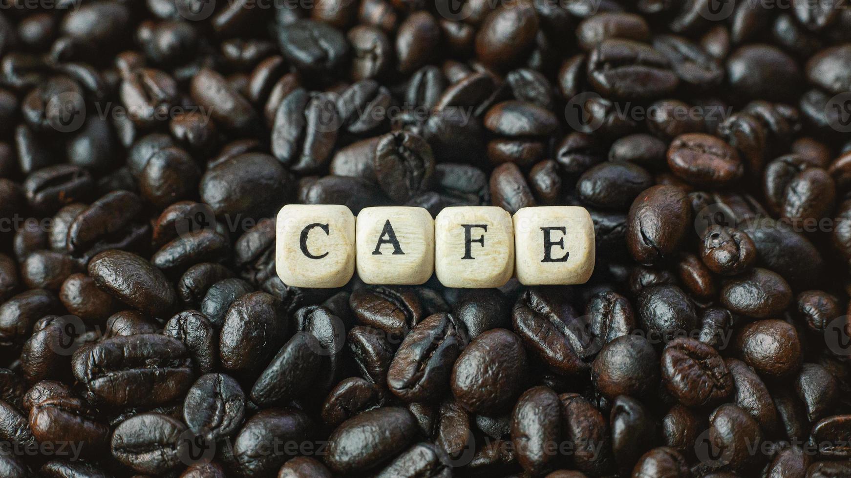 coffee roasted and text wood cube close up image. photo