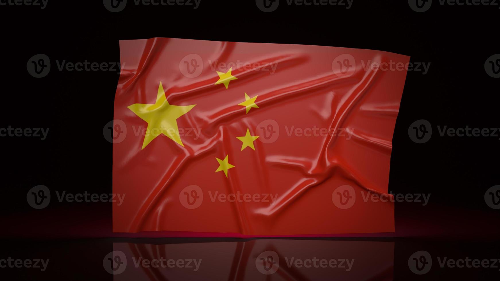 la bandera china sobre fondo negro para la representación 3d de contenido empresarial. foto