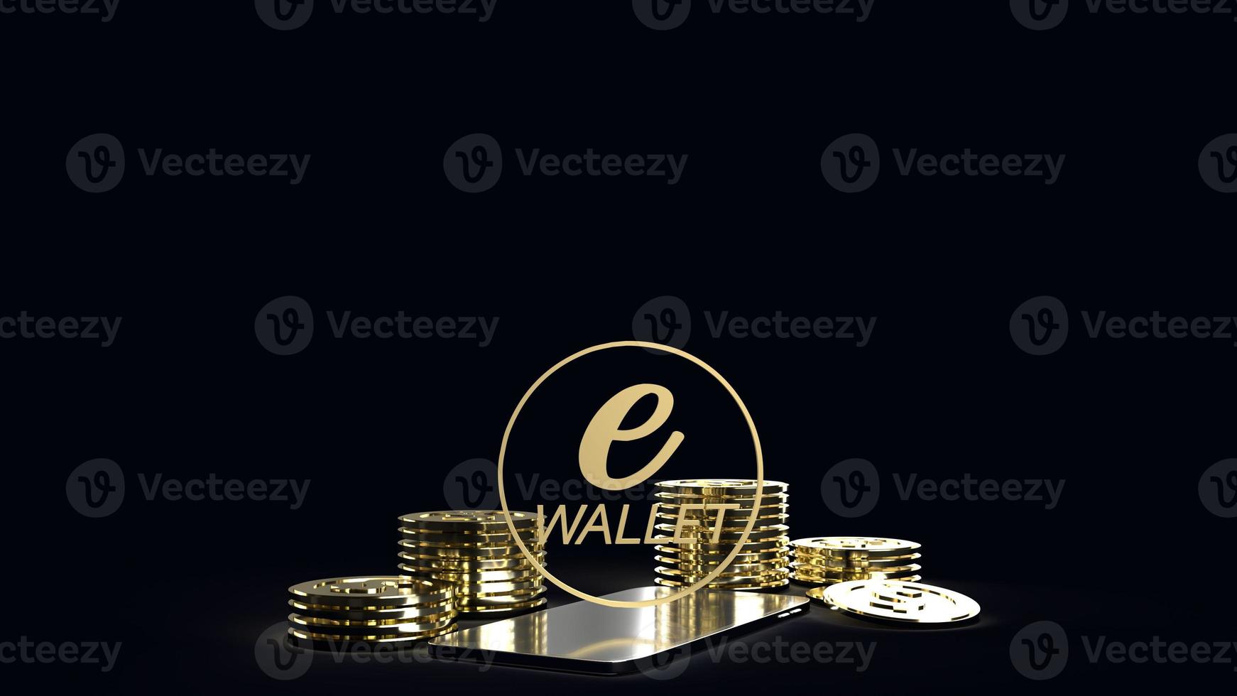 mobile symbol e wallet  and gold coins 3d rendering for e business concept. photo