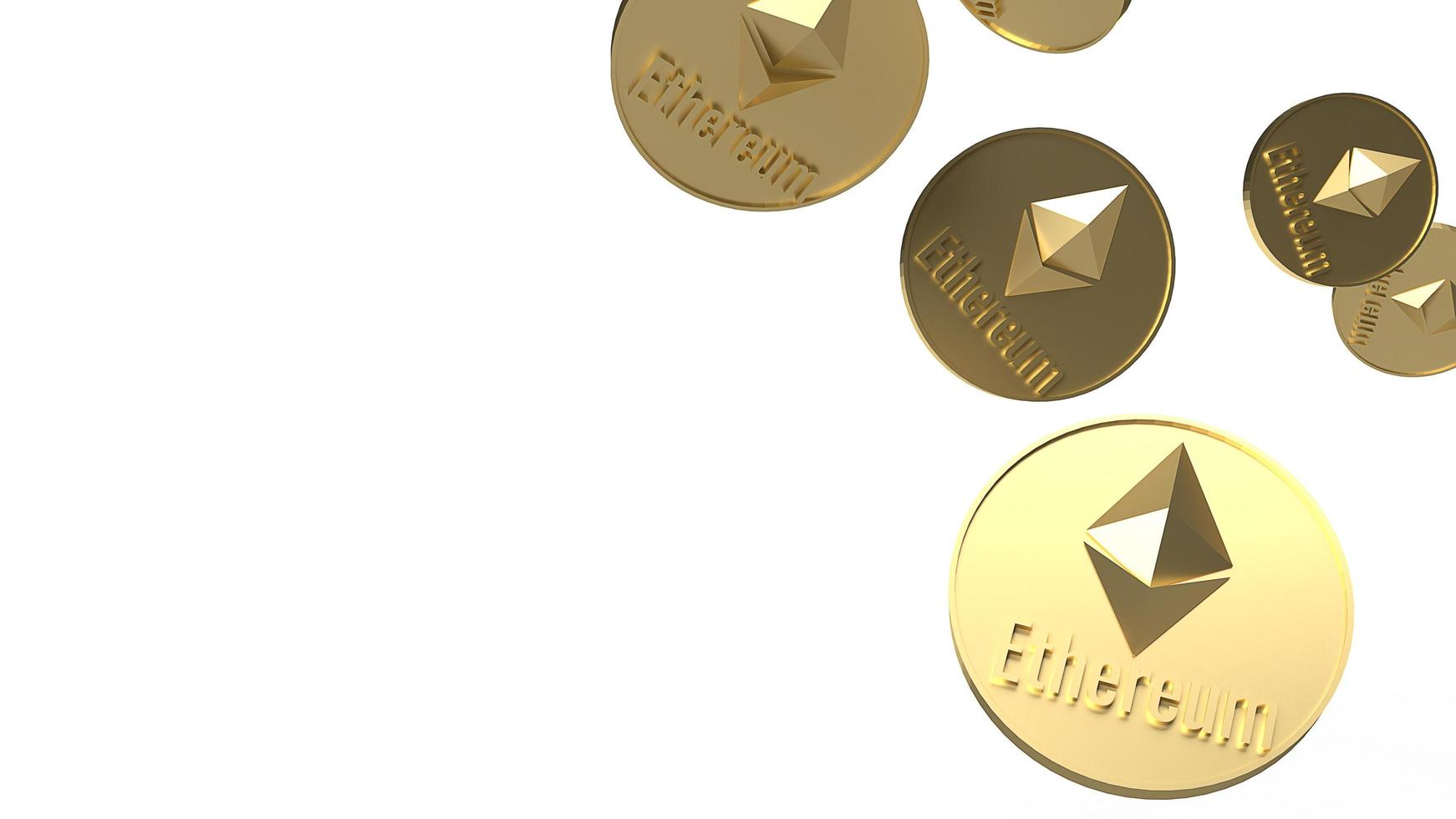 Ethereum  coins  cryptocurrency  falling in  white background 3d rendering photo