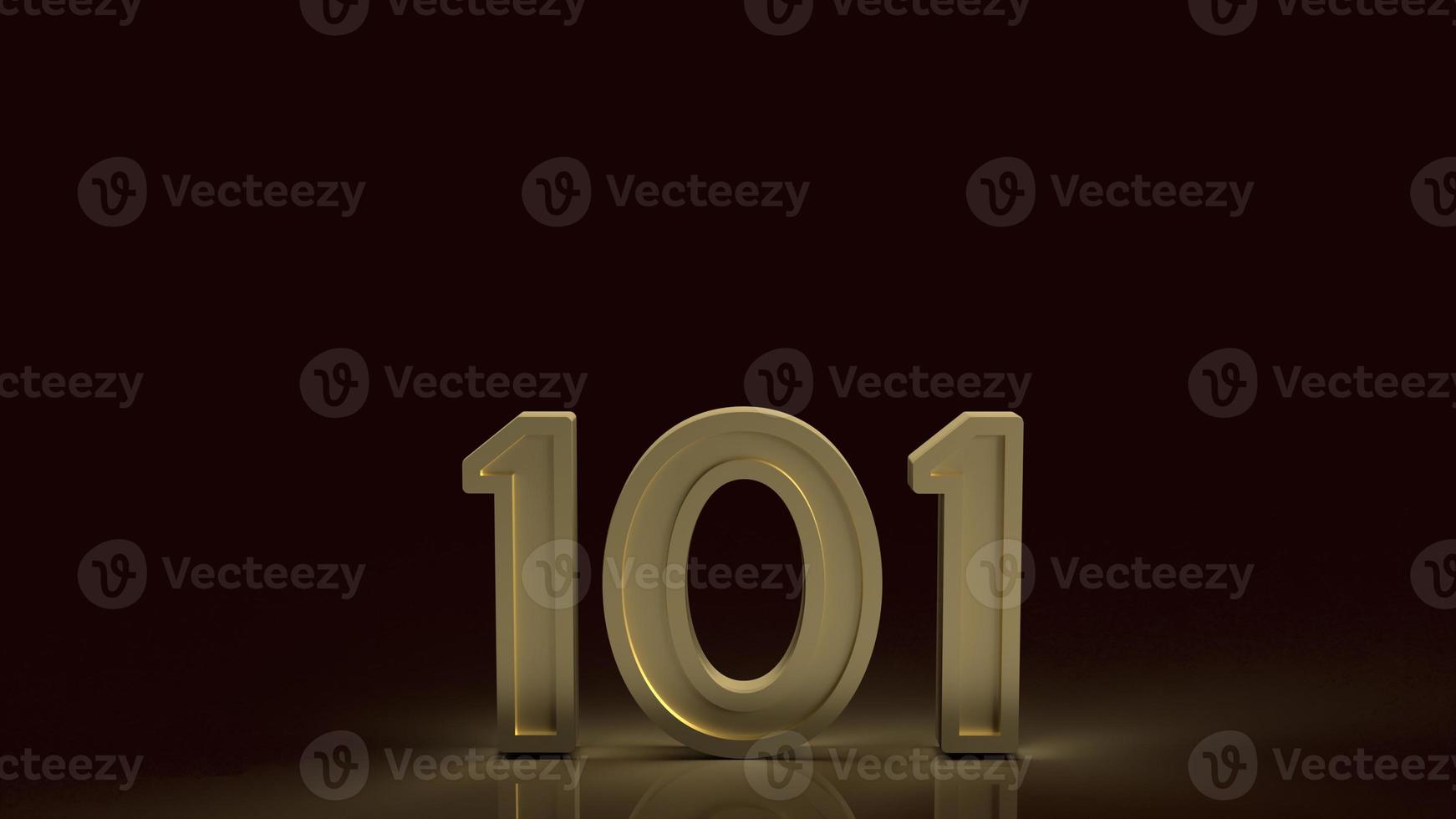 101 gold number 3d rendering  in the dark symbol for beginner concept photo