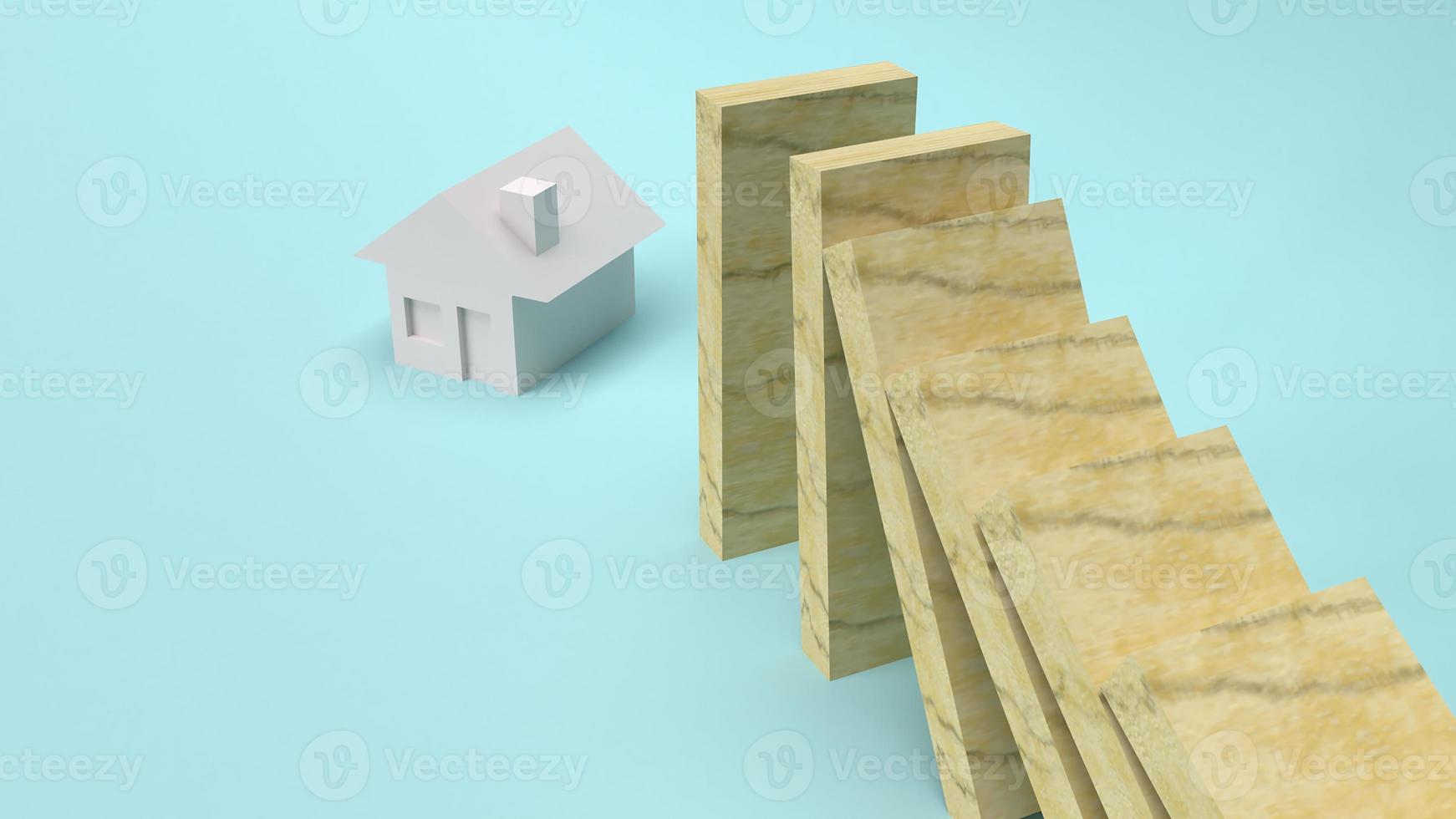 wooden block from falling a house 3d rendering photo