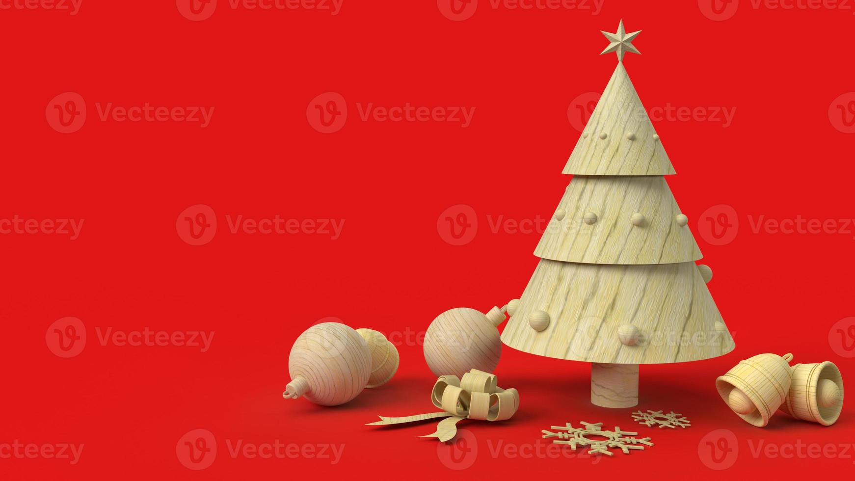 The wooden Christmas tree on red background 3d rendering for holiday content. photo