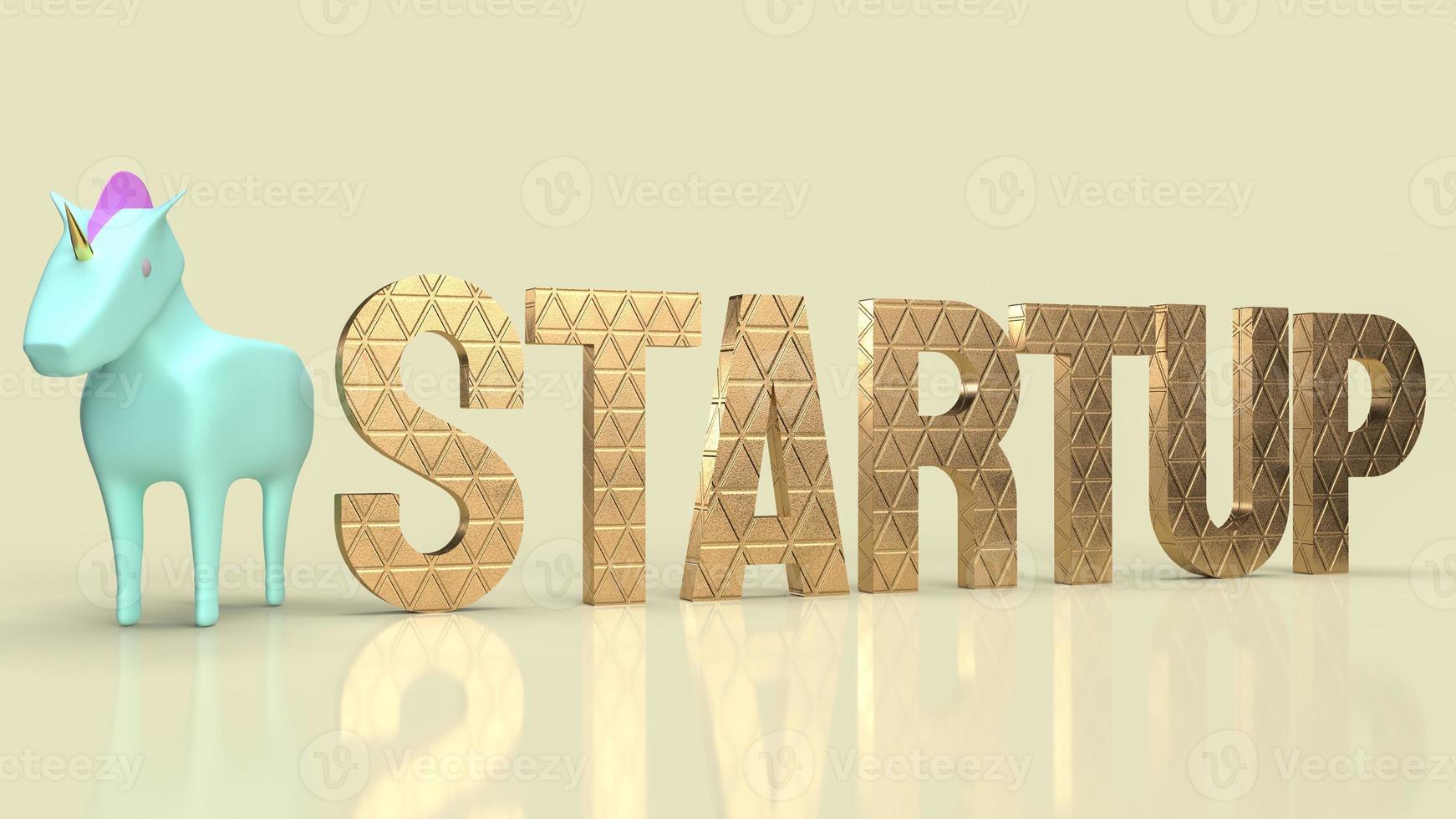 The blue unicorn and gold word for symbol startup business 3d rendering photo