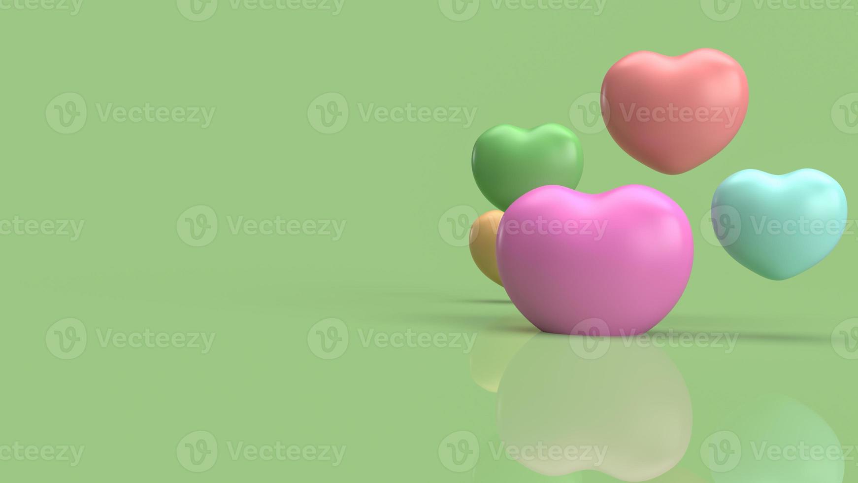 The  heart multi colour   on green background for abstract content 3d rendering photo