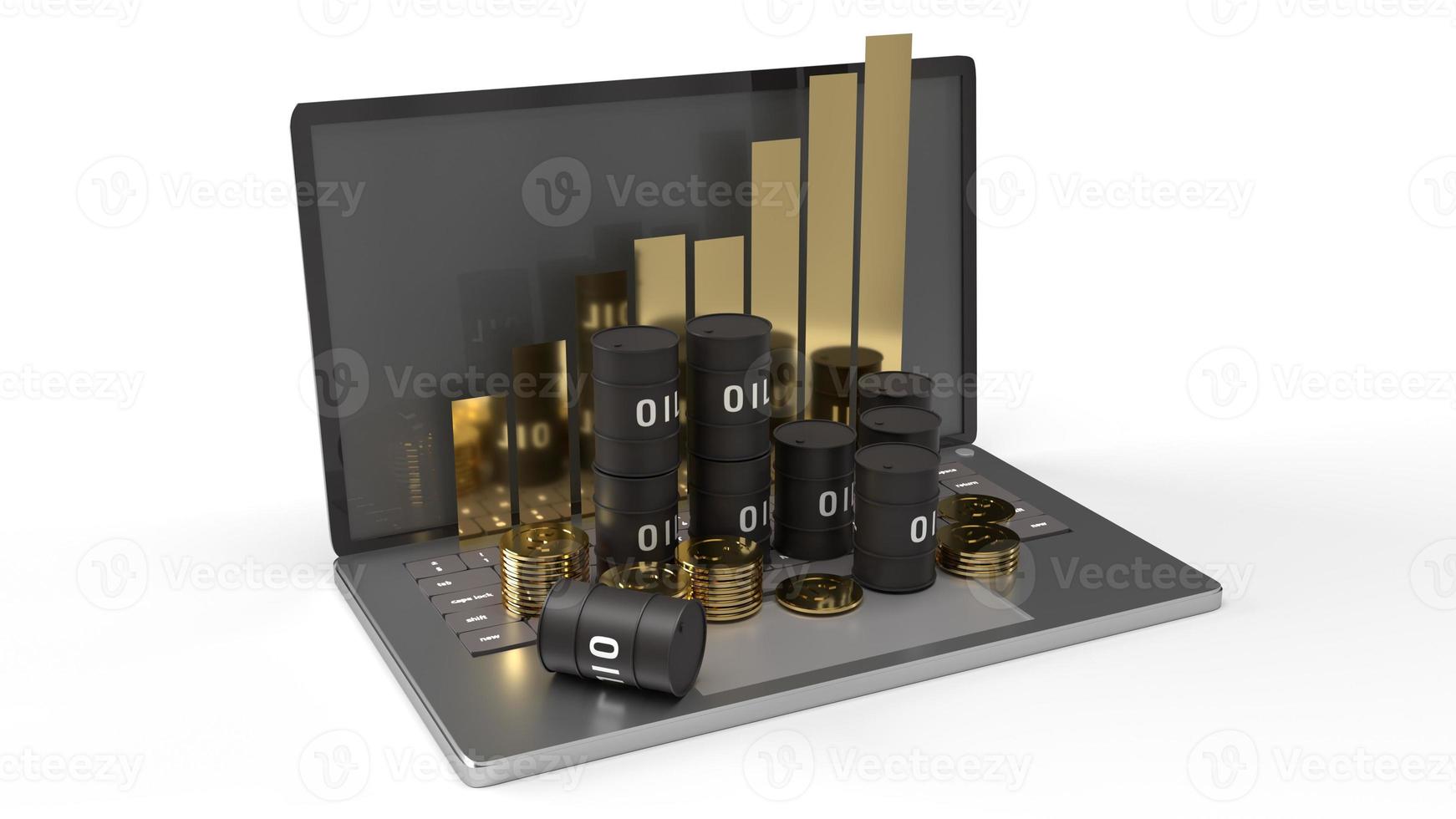 The oil thanks and chart on  laptop 3d rendering for  petroleum  content. photo