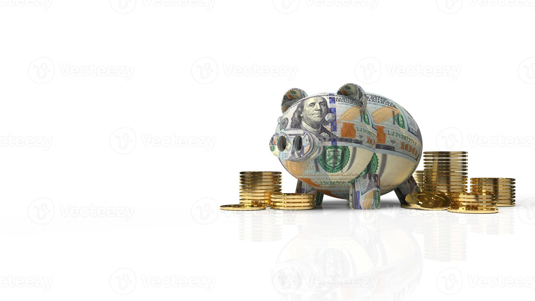 piggy bank skin 100 dollar bank note and coins  for business content 3d rendering. photo
