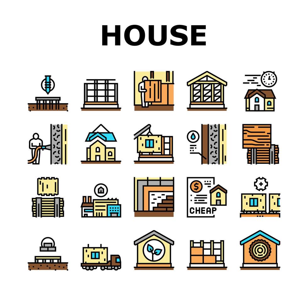 Timber Frame House Collection Icons Set Vector