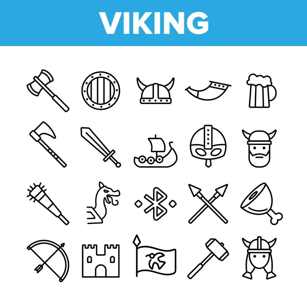 Vikings Life Active Rest Vector Thin Line Icons Set