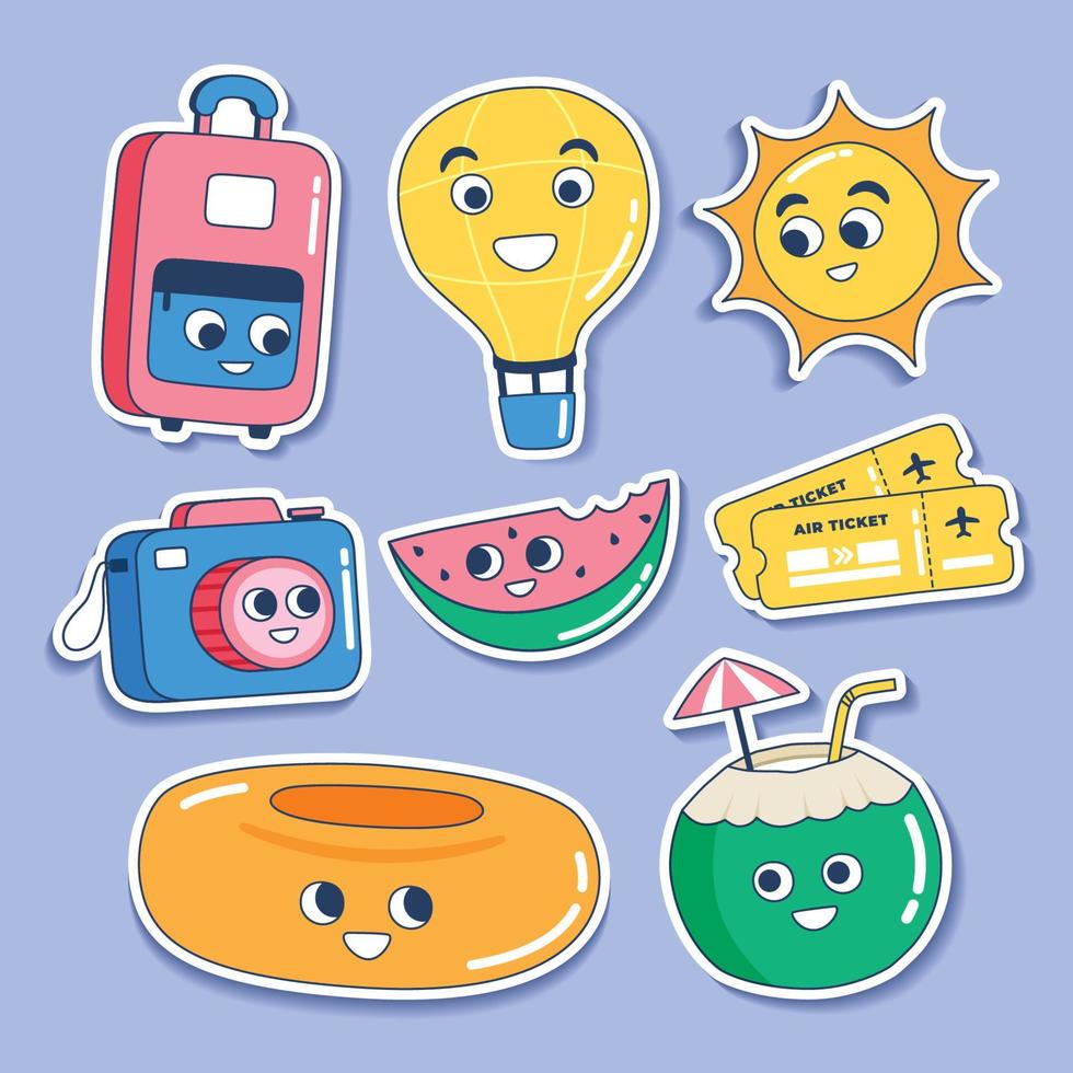 Hand Drawn Kawaii Travelling Sticker Pack vector