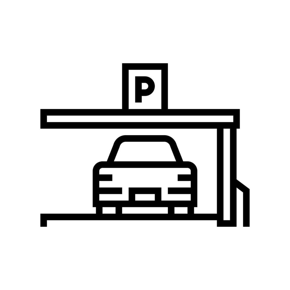 coche en el lugar de la ilustración de vector de icono de línea de estacionamiento