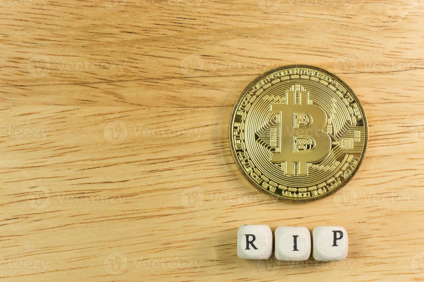 The cryptocurrency  end of bitcoin business content image close up. photo