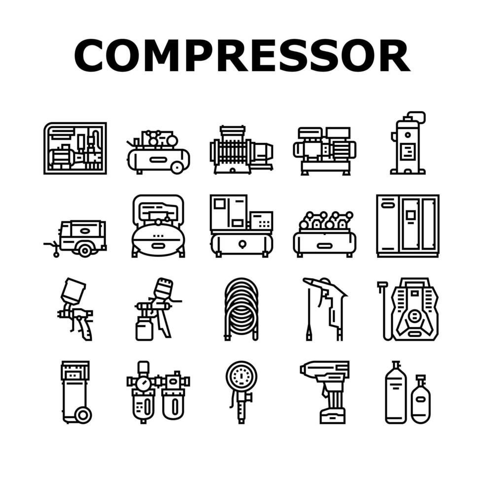 Air Compressor Tool Collection Icons Set Vector