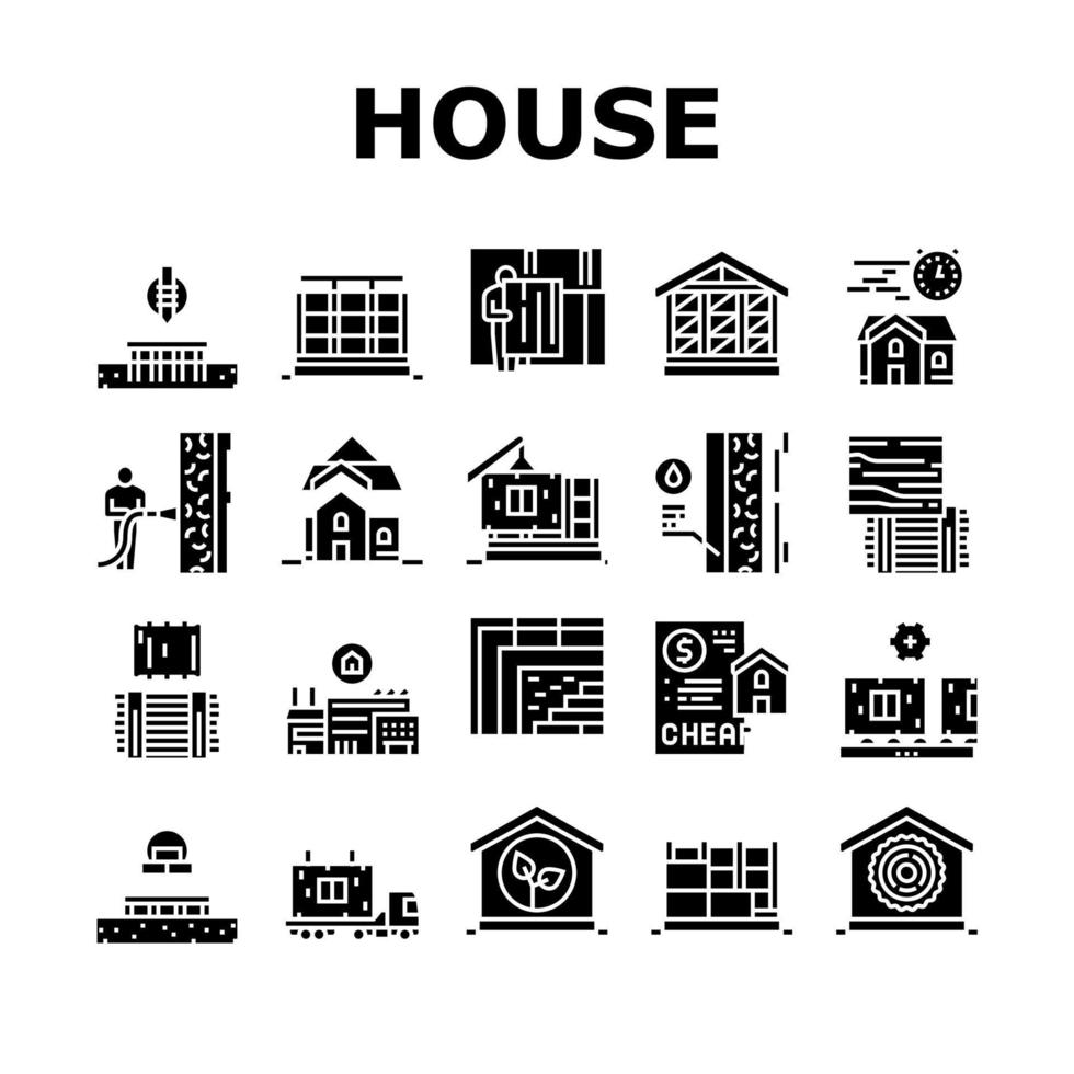 Timber Frame House Collection Icons Set Vector