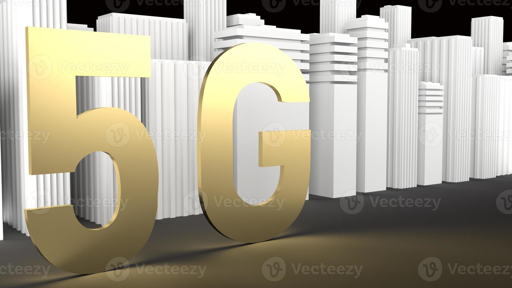 The 5g gold and city building  3d rendering for technology content. photo