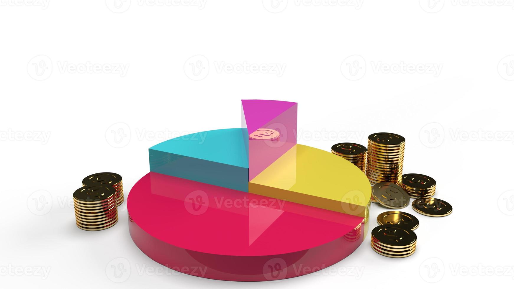 multicoloured pie chart 3d rendering on white background for business content. photo