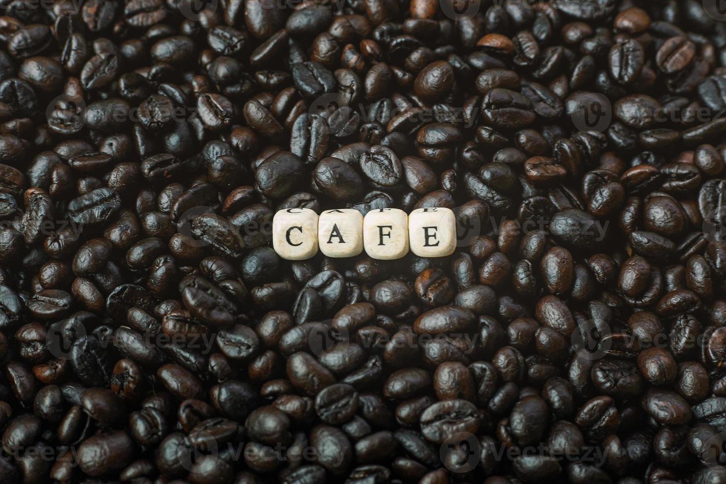 coffee roasted and text wood cube close up image. photo