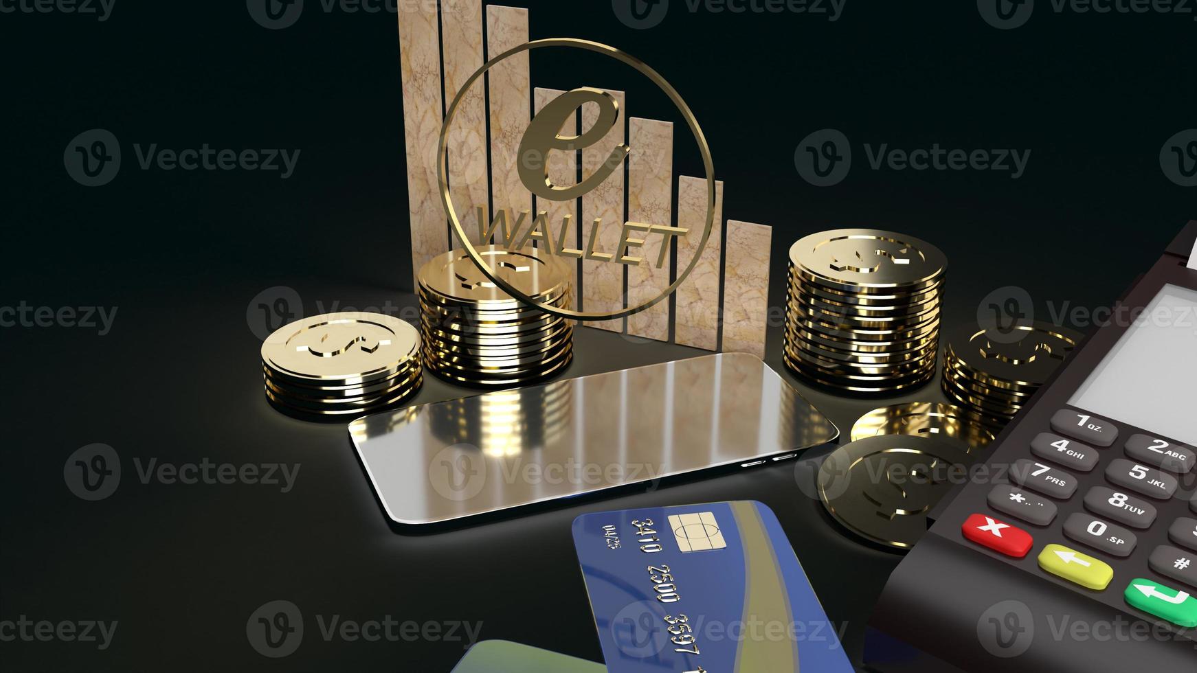 The mobile symbol e wallet  and gold coins 3d rendering for e business concept. photo