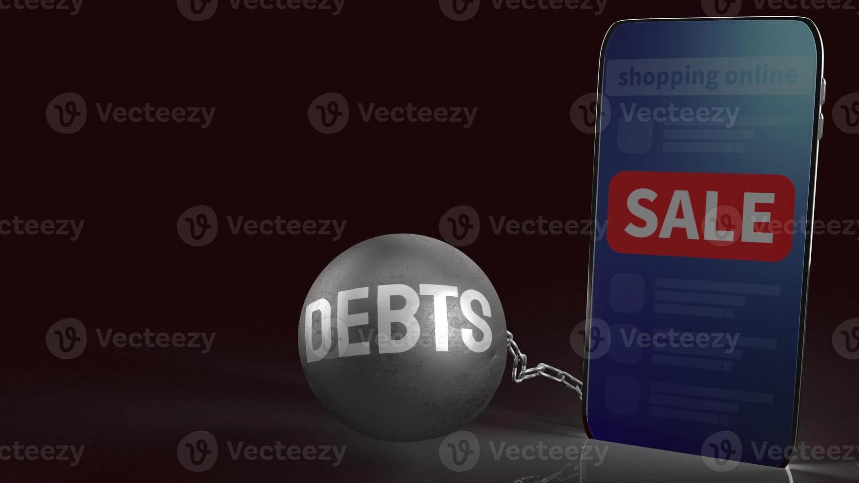 mobile phone and Debts metal ball 3d rendering  for Financial concept photo