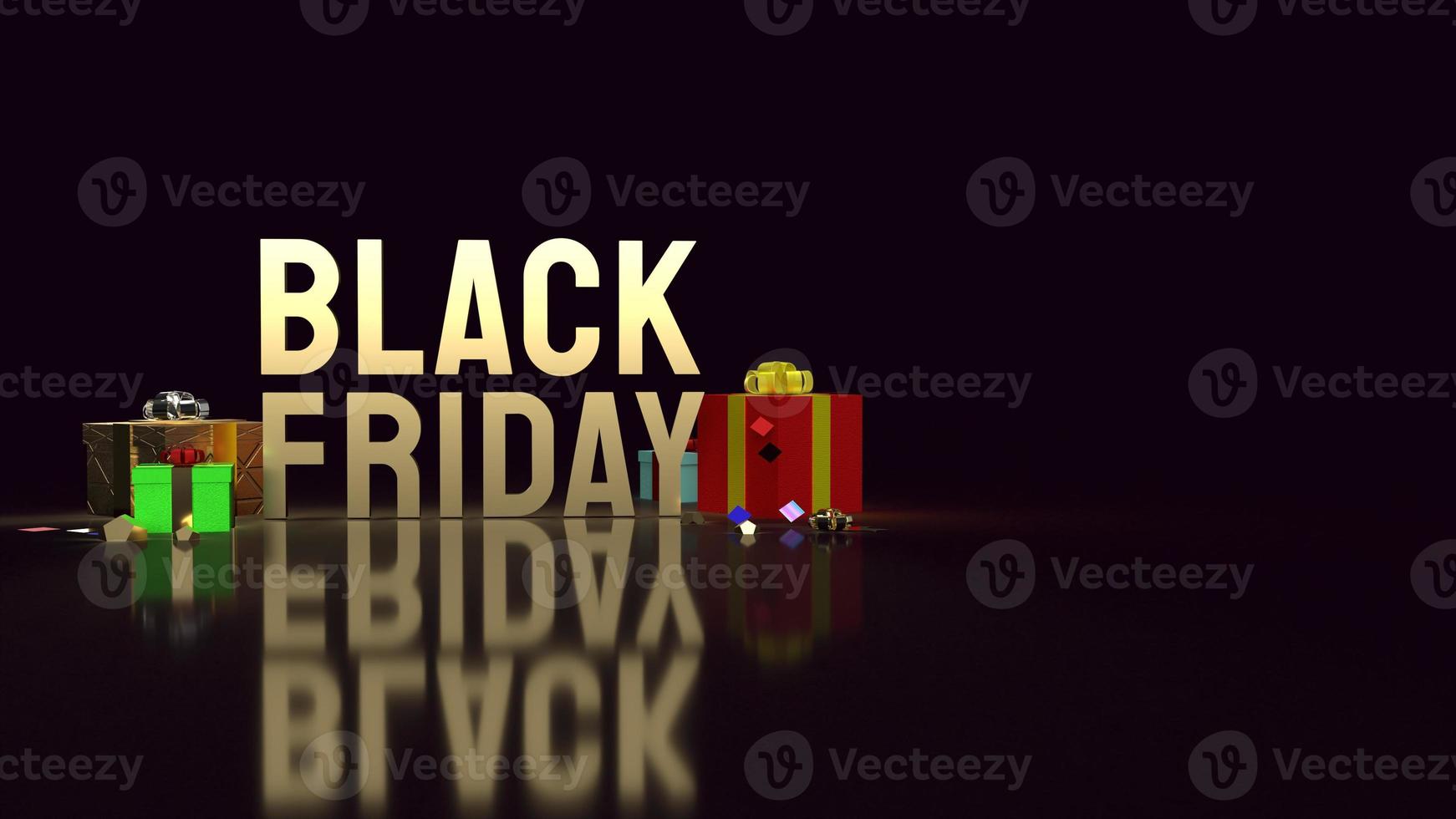 black friday  gold text and gift box on black background  for shopping content 3d rendering. photo