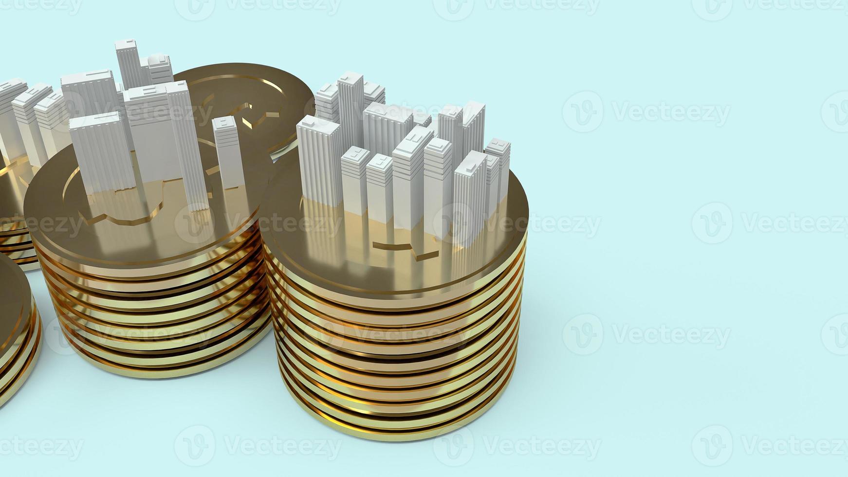Building model and gold coins 3d rendering  for  property content. photo