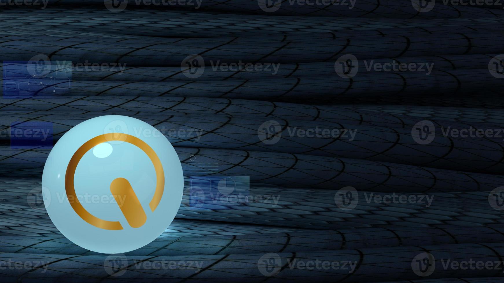 gold start logo glass ball on black cables 3d rendering image for digital content. photo